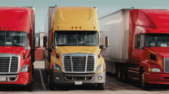 Semi-trucks-parked-at-truck-stop